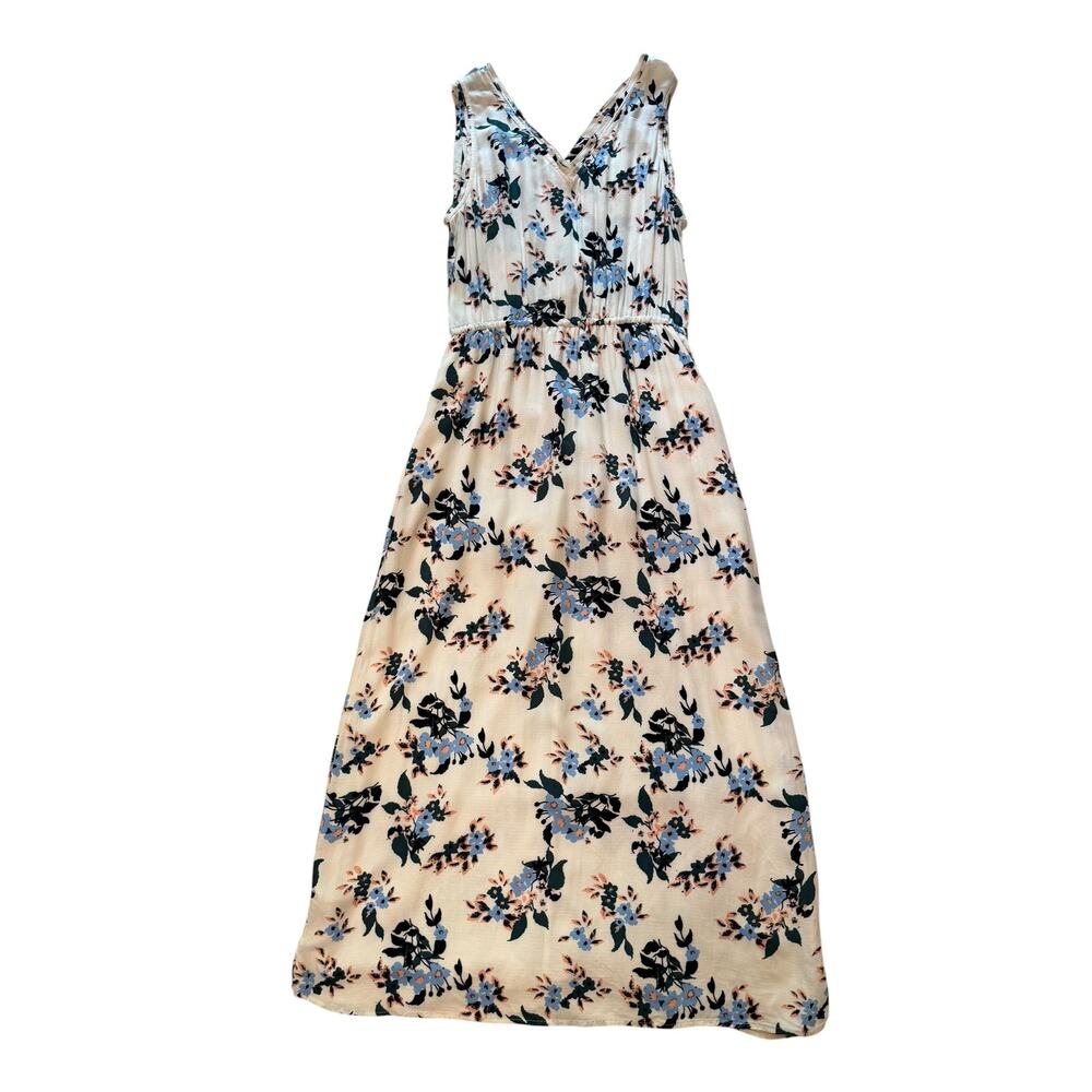 Lucky Brand Cream Floral Maxi Dress | V-Neck | Drawstring Waist | Size L - Picture 7 of 10